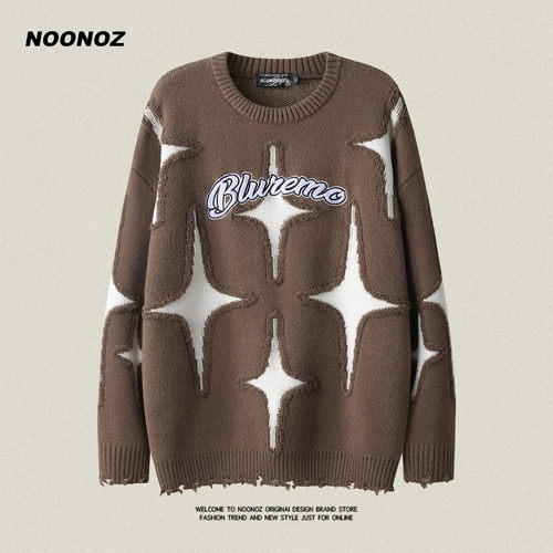 NOONOZ贴布绣套头美式高街毛衣