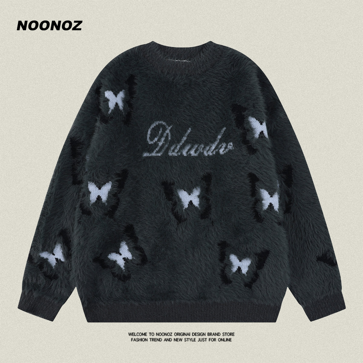 NOONOZ蝴蝶毛衣套头美式仿貂毛
