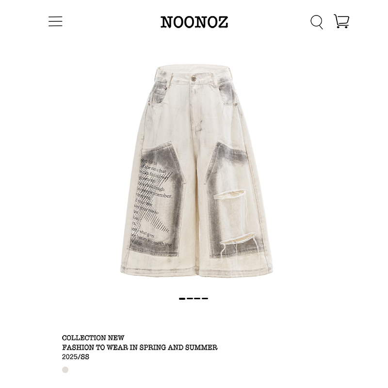 美式做旧破坏风脏染七分牛仔裤