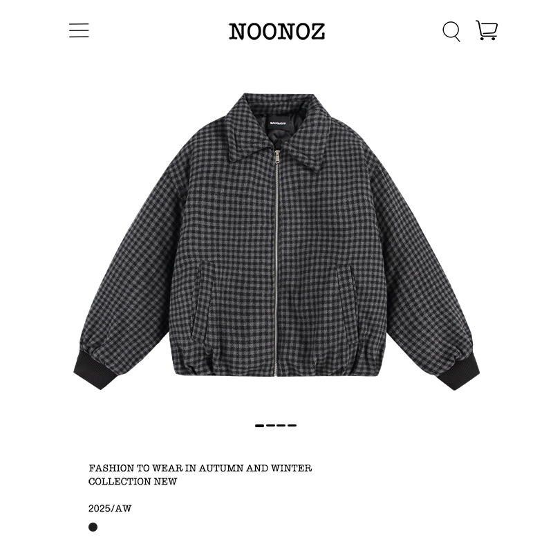 千鸟格老钱风夹棉棉衣男