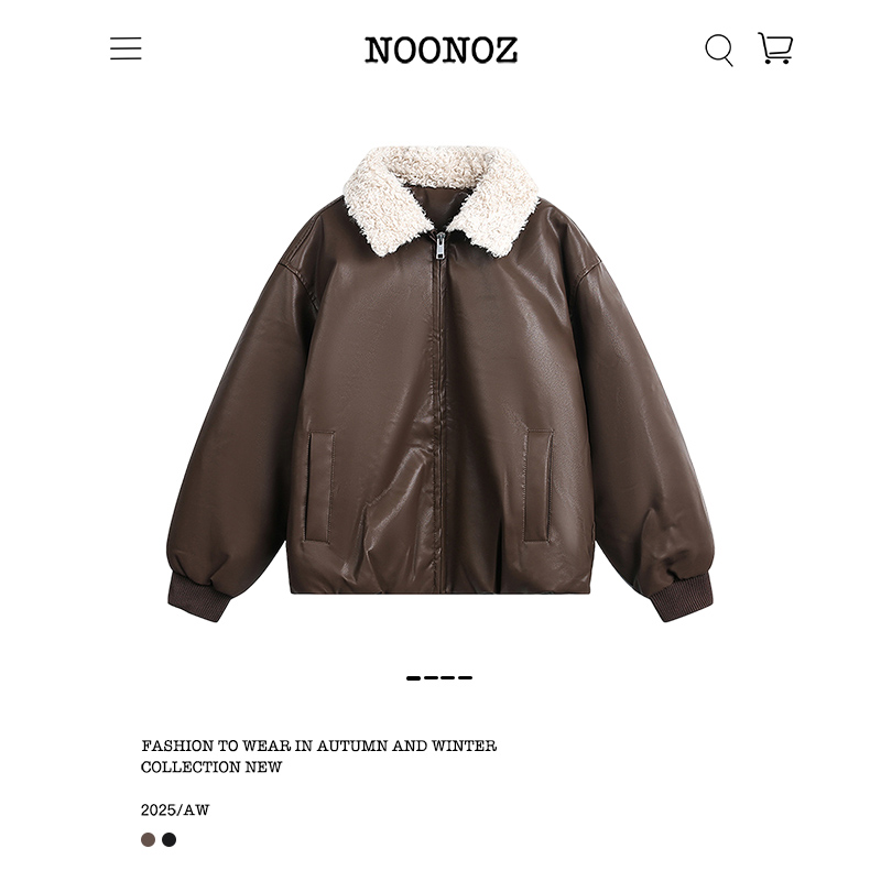 美拉德毛绒领PU皮衣棉衣