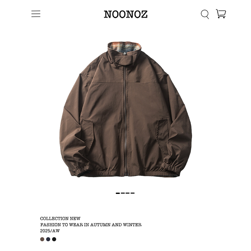 格子双面穿立领工装夹克