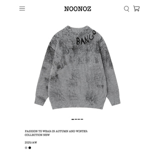 NOONOZ美式高街扎染破洞套头毛衣男潮牌复古中性风慵懒保暖针织衫