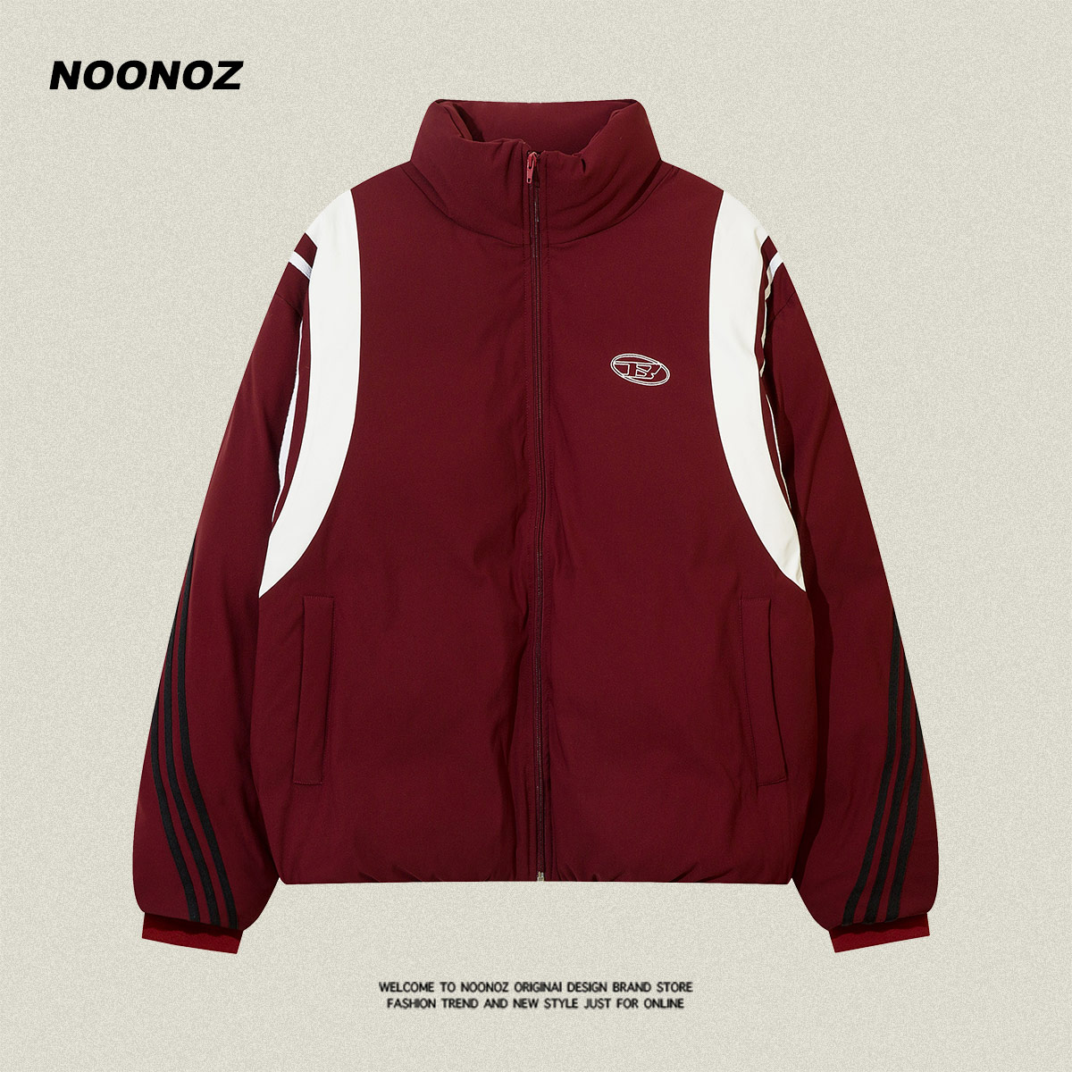 NOONOZ拼色加厚冬季美式潮牌棉衣