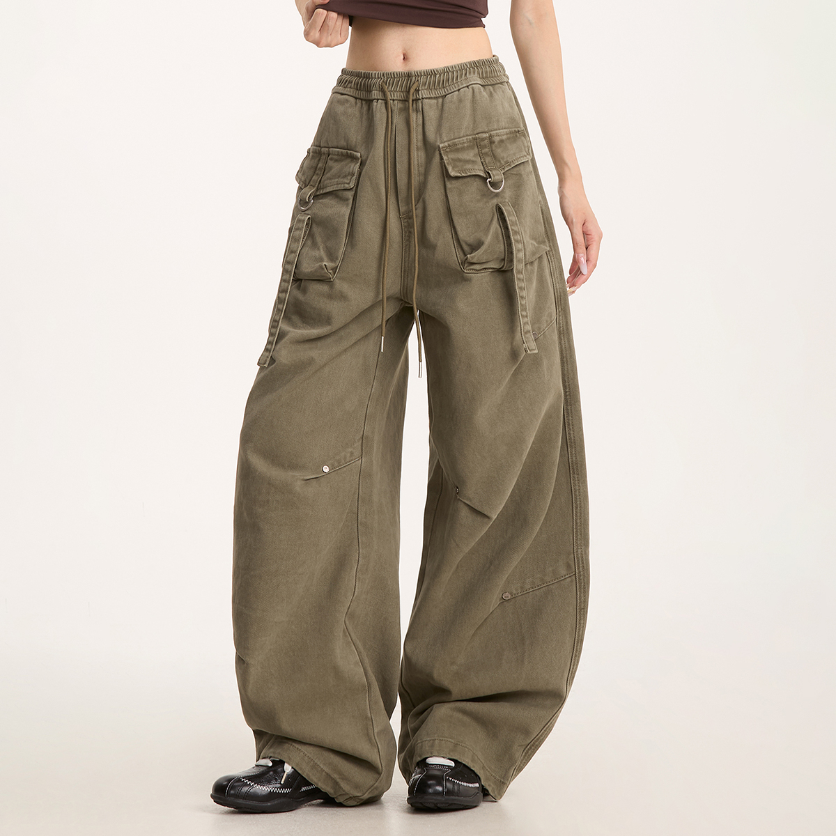 NOONOZ立体口袋弯刀工装裤