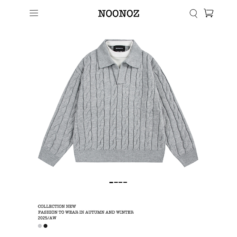 假两件麻花POLO领毛衣男