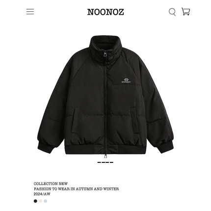 NOONOZ纯色立领羽绒服男2024冬季美式潮牌保暖情侣装拉链棉衣外套