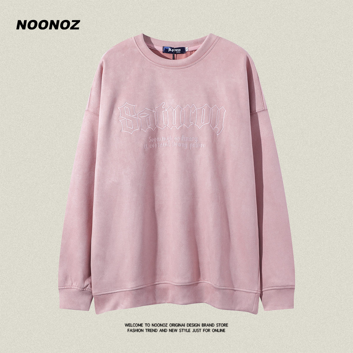 NOONOZ刺绣美式卫衣套头麂皮绒