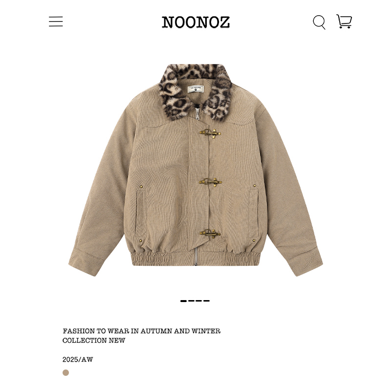 巴恩风豹纹毛领飞机扣棉衣