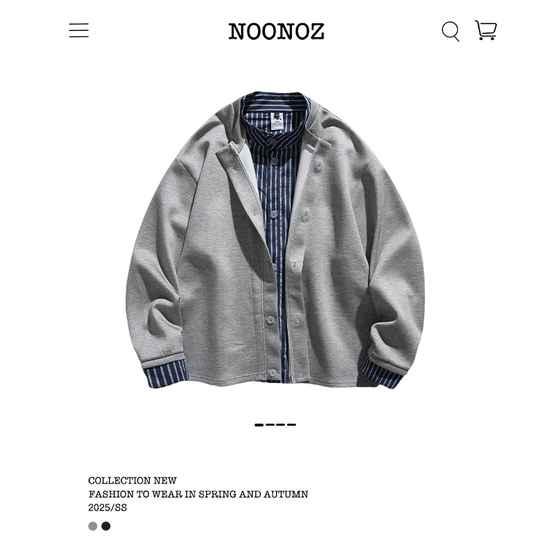 条纹拼接假两件开衫卫衣