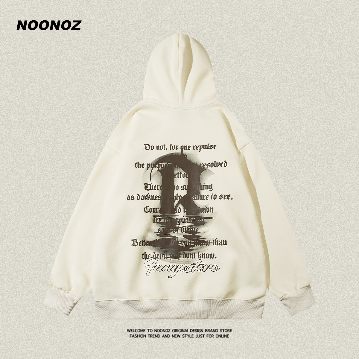 NOONOZ加绒美式卫衣套头嘻哈