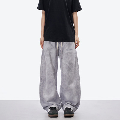 NOONOZ美式脏染弯刀工装裤