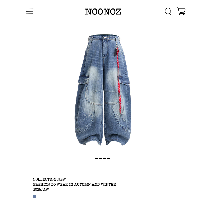 NOONOZ潮牌美式解构重工弯刀牛仔裤男做旧水洗垂感多口袋阔腿长裤