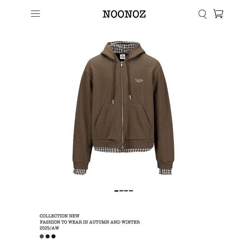 格子拼接假两件开衫连帽美式卫衣