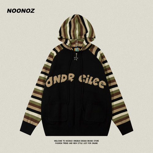 NOONOZ开衫连帽撞色针织衫毛衣