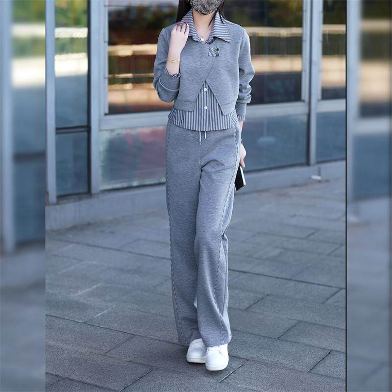 小个子休闲运动套装女春秋2025新款高级感洋气设计感假三件套减龄