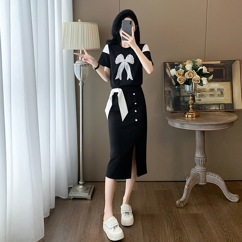 时尚休闲套装女夏季新款洋气减龄显瘦短袖高腰半身裙运动两件套潮