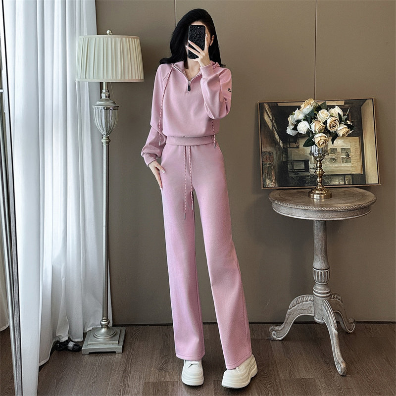 粉色休闲套装女秋冬季宽松显瘦时尚减龄加绒连帽卫衣阔腿裤两件套,女装/女士精品,时尚套装,淘宝优惠券,粉丝福利购,淘宝优惠卷