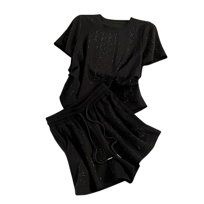 时尚套装女短袖短裤运动休闲黑色