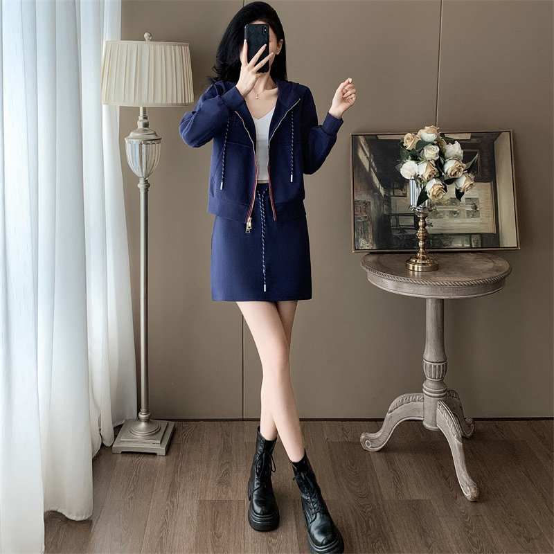 连帽拉链卫衣短裙休闲套装裙女