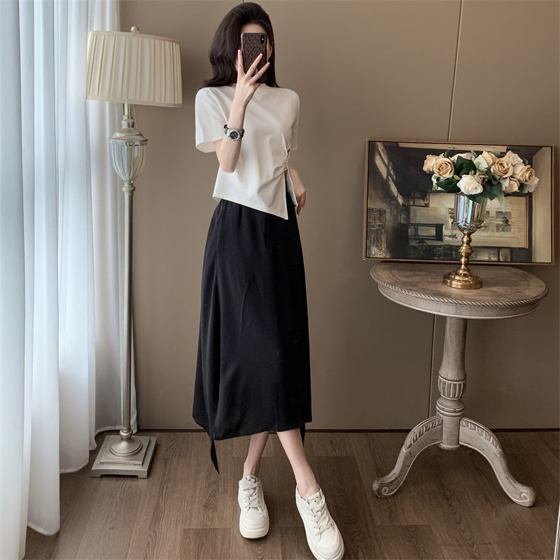 夏装搭配一整套白色短袖不规则半身裙2025夏季新款减龄休闲套装女