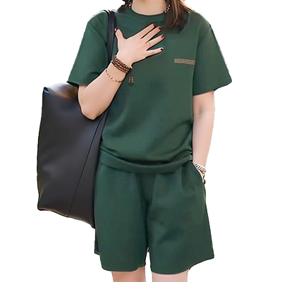 绿色休闲套装女短袖短裤两件套