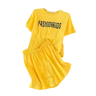 运动休闲套装女2025夏季新款宽松显瘦字母印花黄色短袖短裤两件套