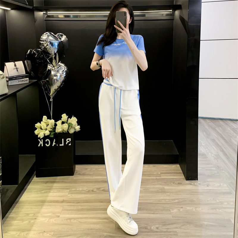 运动服休闲套装女2026夏季新款宽松显瘦减龄洋气短袖阔腿裤两件套
