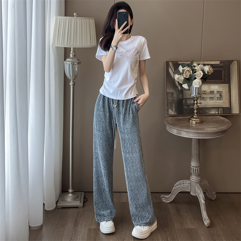 一整套重工烫钻短袖阔腿裤套装女