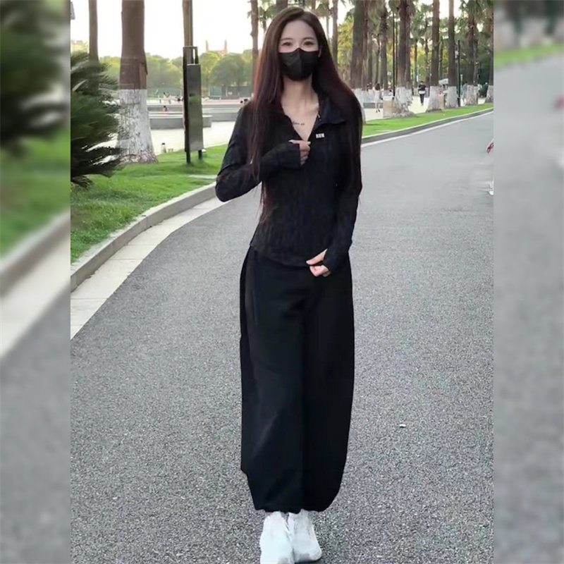 休闲套装女修身跑步运动服两件套