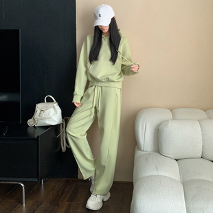 韩版高级感休闲运动套装女秋冬新款宽松显瘦连帽卫衣阔腿裤两件套
