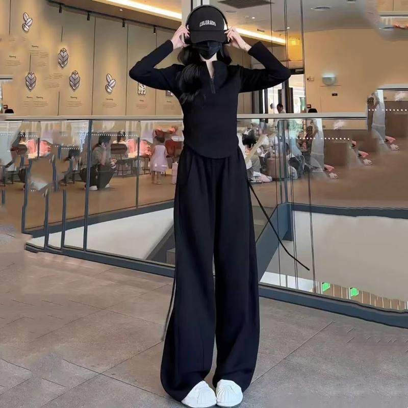 时尚休闲运动套装女2025春秋新款高级感显瘦立领卫衣阔腿裤两件套