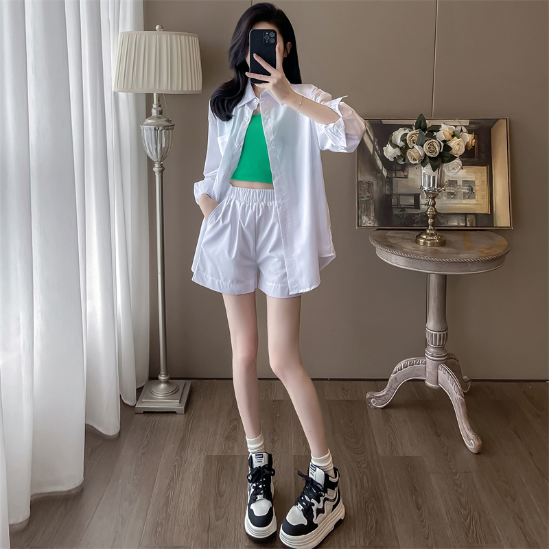 度假防晒衣女衬衫吊带短裤三件套