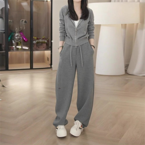 拉链卫衣阔腿裤减龄运动两件套