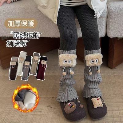卡通饼干熊儿童袜裤秋冬女童外穿一体堆堆袜裤加绒加厚打底裤宝宝