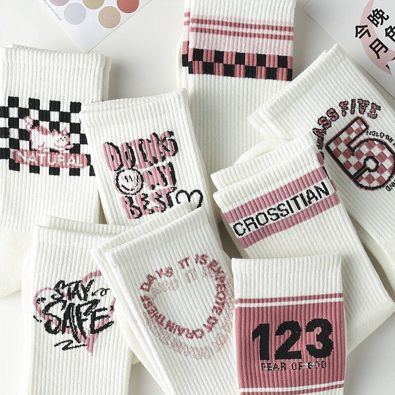 袜子女春季新款ins潮百搭森系高颜值中筒袜白色女生外穿休闲长袜