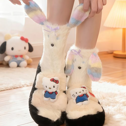 毛绒绒耳朵狗中筒袜子女款秋冬卡通加加绒厚保暖睡眠袜家居地板袜