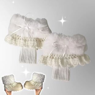 爆款自制蕾丝花边靴套女可爱毛茸茸鞋套保暖针织短袜套堆堆袜套