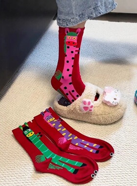 儿童袜子2026马年本命年红袜子属马的男童女童中筒袜新年大红袜
