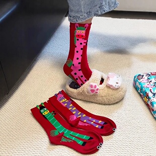 儿童袜子2026马年本命年红袜子属马的男童女童中筒袜新年大红袜