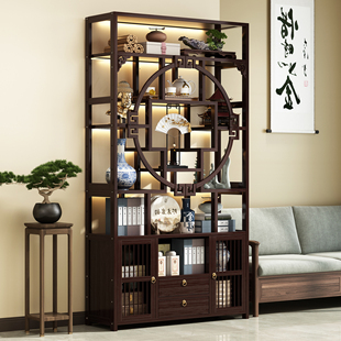 新中式博古架现代简约落地办公室茶具茶叶收纳架子实木茶柜置物架