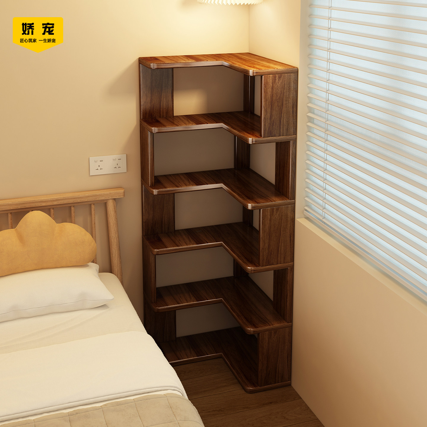 中古风实木转角书架置物架图片