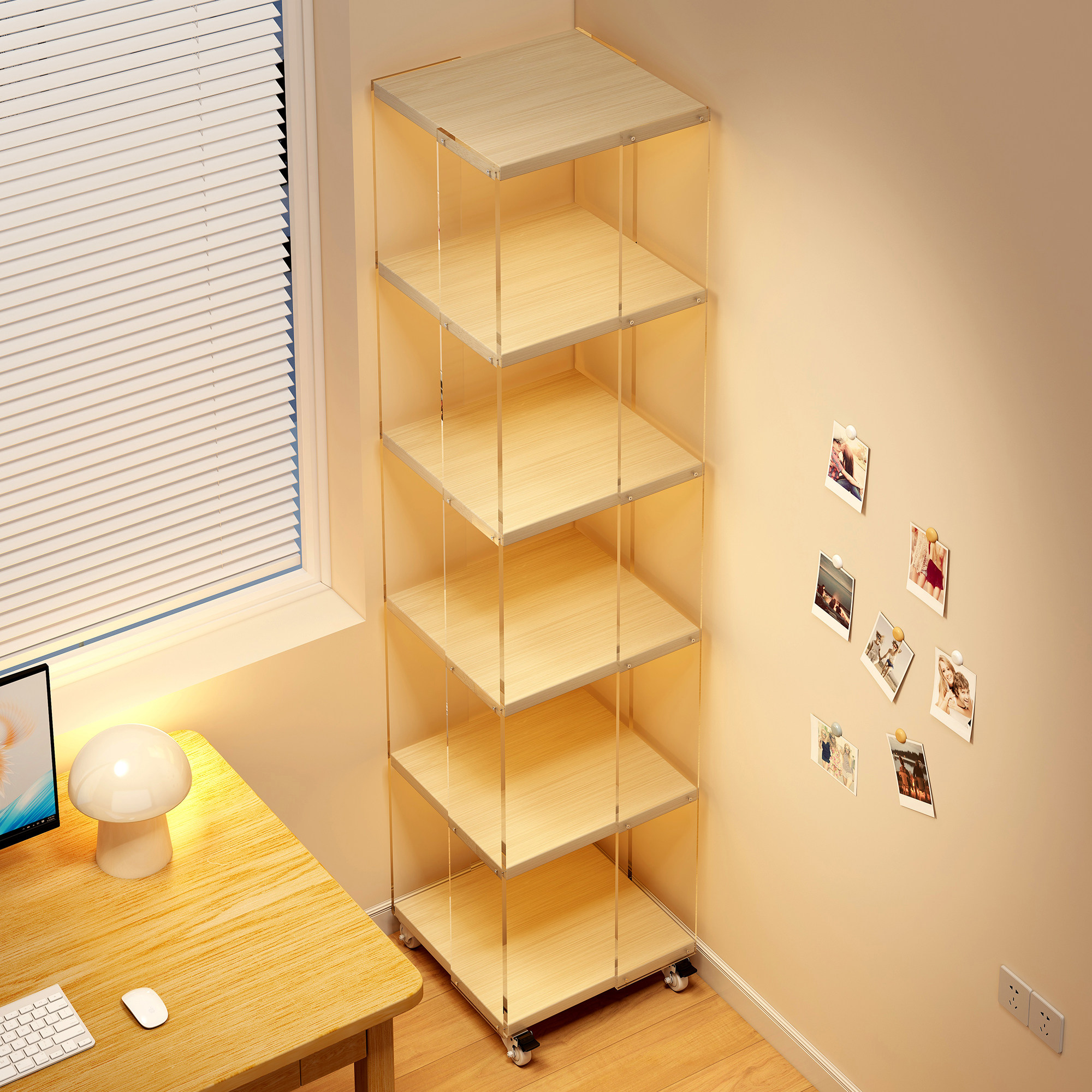 实木旋转书架落地置物架家用简易儿童压克力书柜卧室2025新款爆款