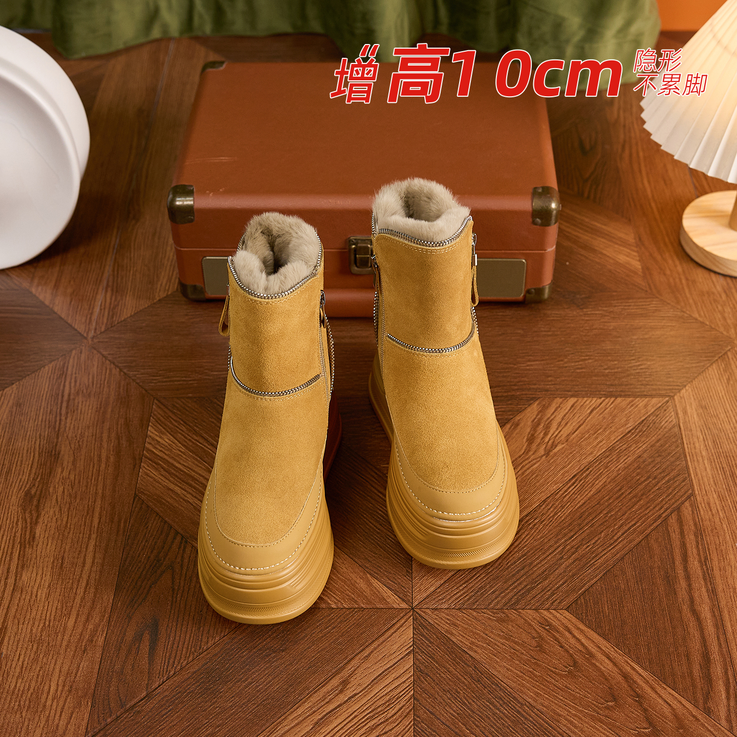 大棉雪地靴女款真皮内增高女鞋