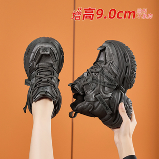 秋冬加绒小个子增高9cm运动休闲鞋 女2025新款 厚底复古老爹鞋 爆款