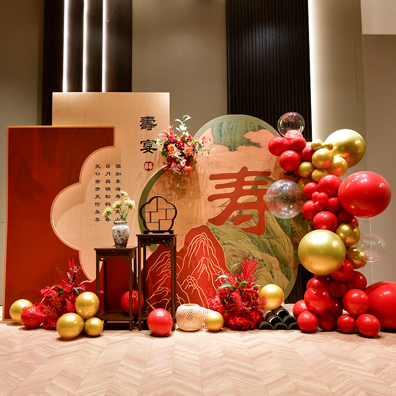 老人祝寿宴场景布置背景墙60岁生日kt板气球农村70大寿80寿宴装饰