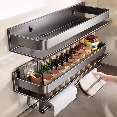 枪灰厨房置物架调味料品罐收纳架子墙上免打孔壁挂多功能调料架