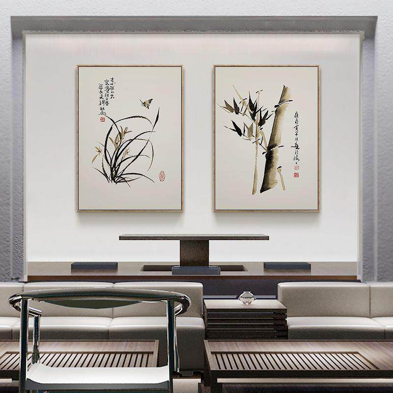 梅兰竹菊 新中式四君子装饰画简约客厅沙发背景墙植物挂画床头画