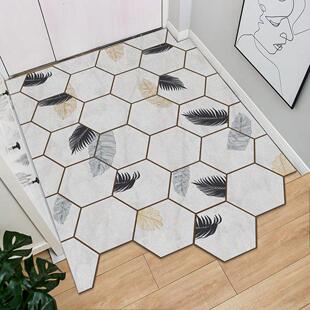 北欧入户门地垫六边形皮革玄关门口防滑脚垫地板家用可裁剪pvc