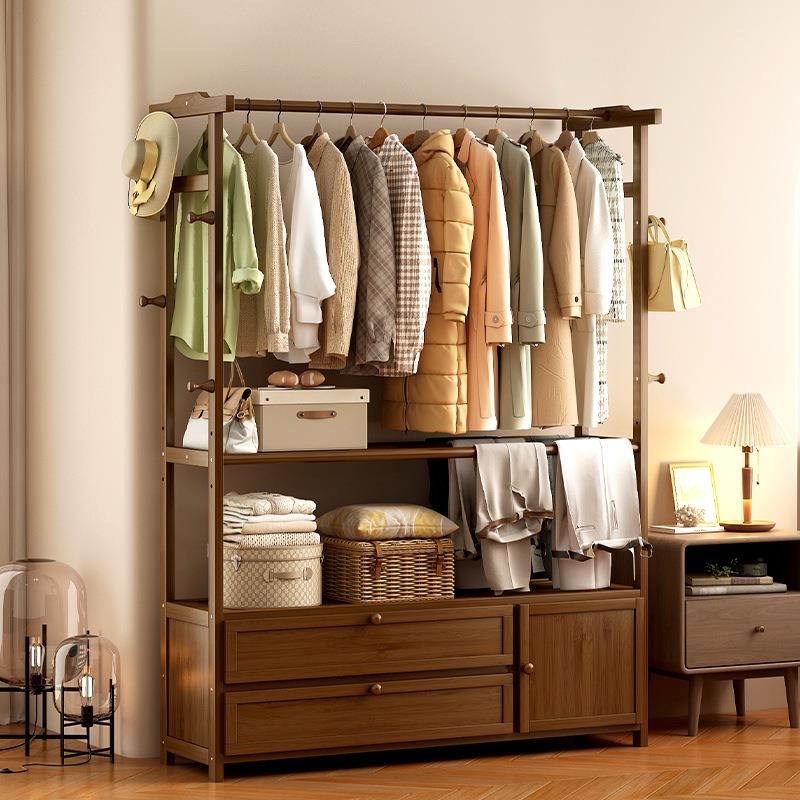 简易衣帽架卧室家用落地衣架楠竹加粗款挂衣服架子收纳置物展示架